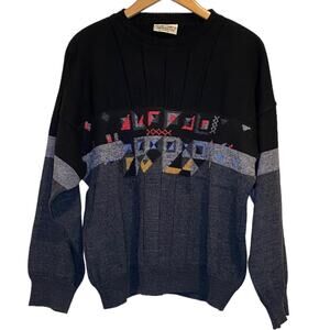 Monello Vintage Abstract-Shades of‎ Gray w/Red Blue & Yellow Design Across Chest
